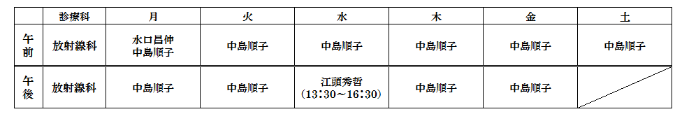 放射線科の診療担当医表